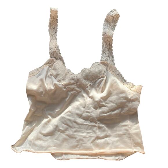 Vintage Cream ILGWU Lace Nylon Camisole Lingerie Wide Straps Made In USA - Picture 1 of 16